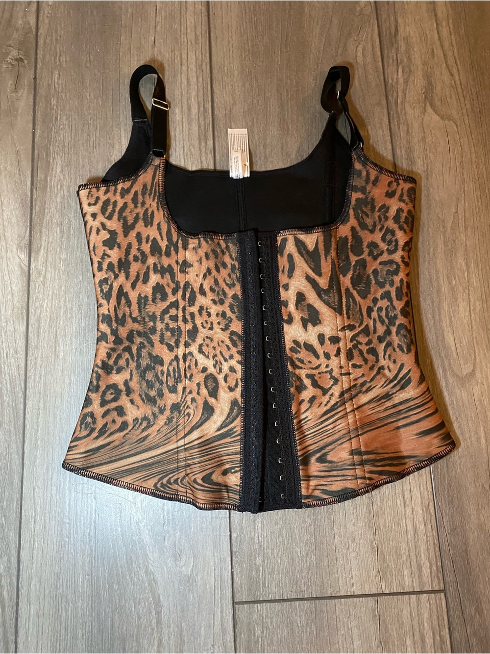 EUC Ardyss Leopard Animal Print Bustier Boned Corset Top with Front Hook Closure